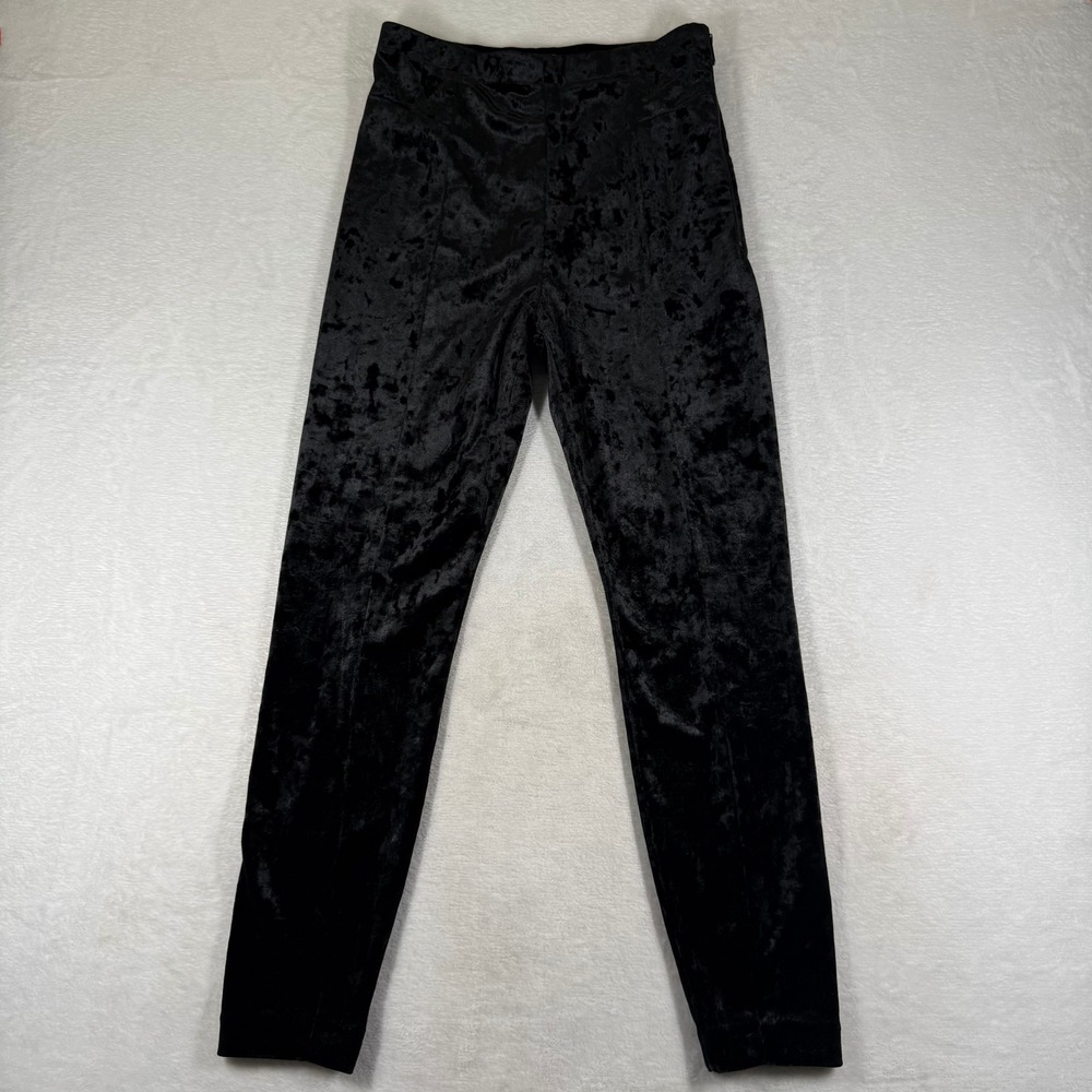 Good American Black Crushed Velvet Skinny Pants Side Zip High Rise Size 4
